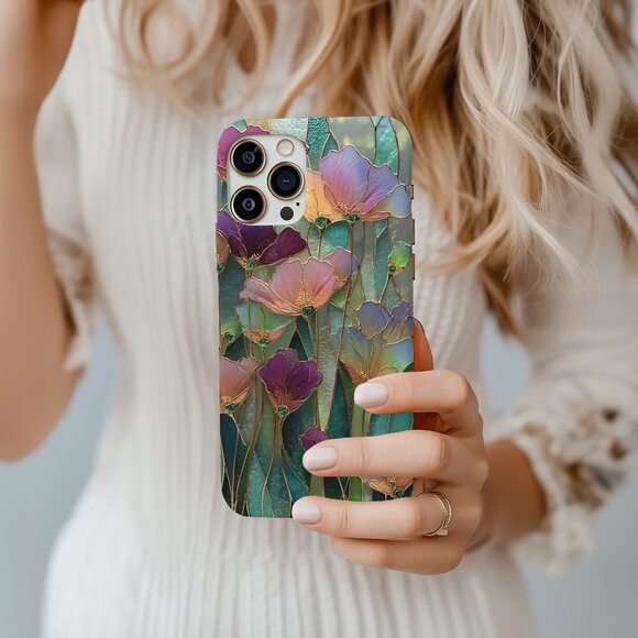Floral Stained Glass Luxe IPhone 16,15,14,13 (Pro Max,Pro,Plus) Phone Case - Picture 5 of 14